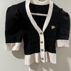 Black and White Cardigan with Heart Buttons